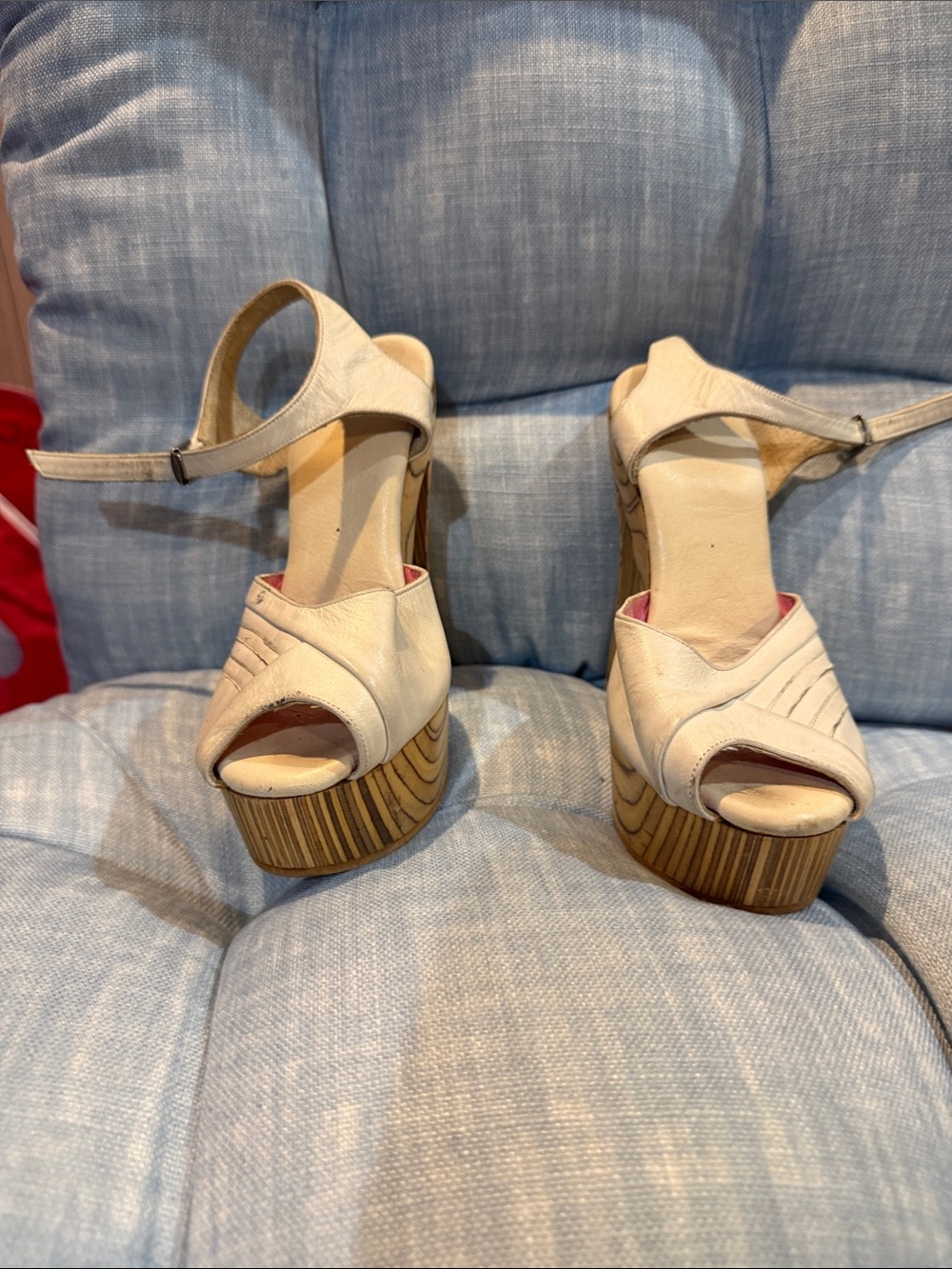 Source Unknown Cream Platform Sandals with Ankle Strap